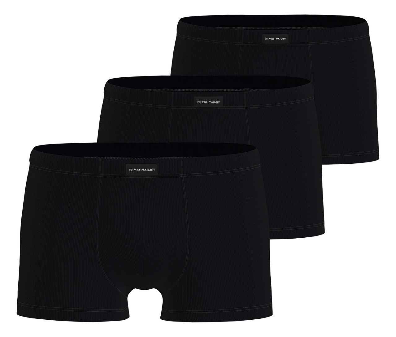 Drei schwarze Tom Tailor Boxershorts sind übereinander gestapelt.