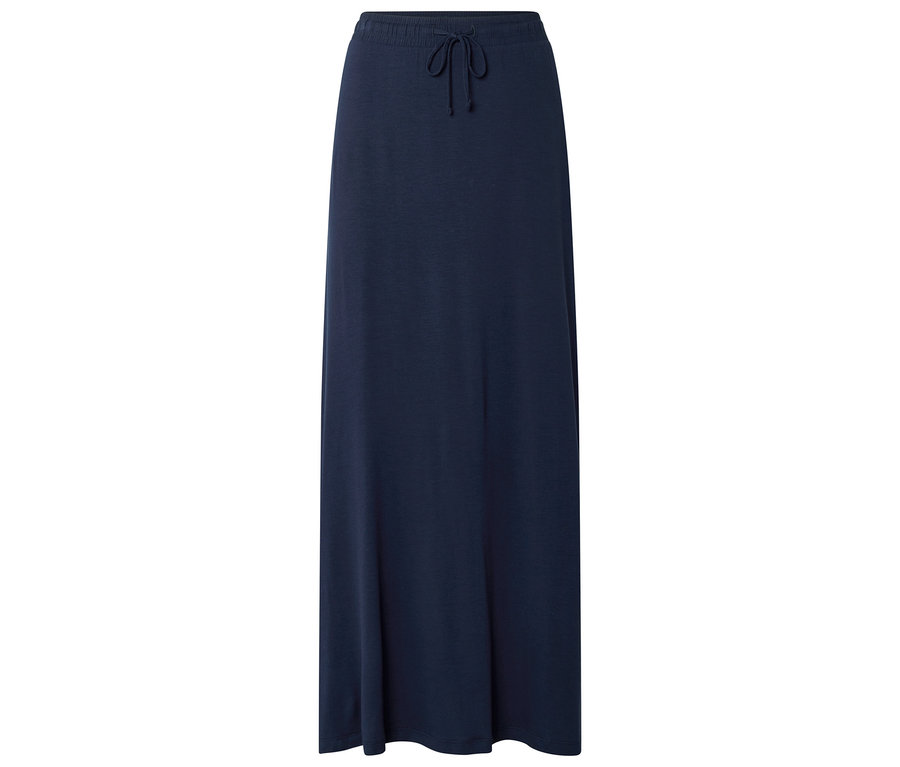 Ein marineblauer, langer Rock mit Kordelzug.