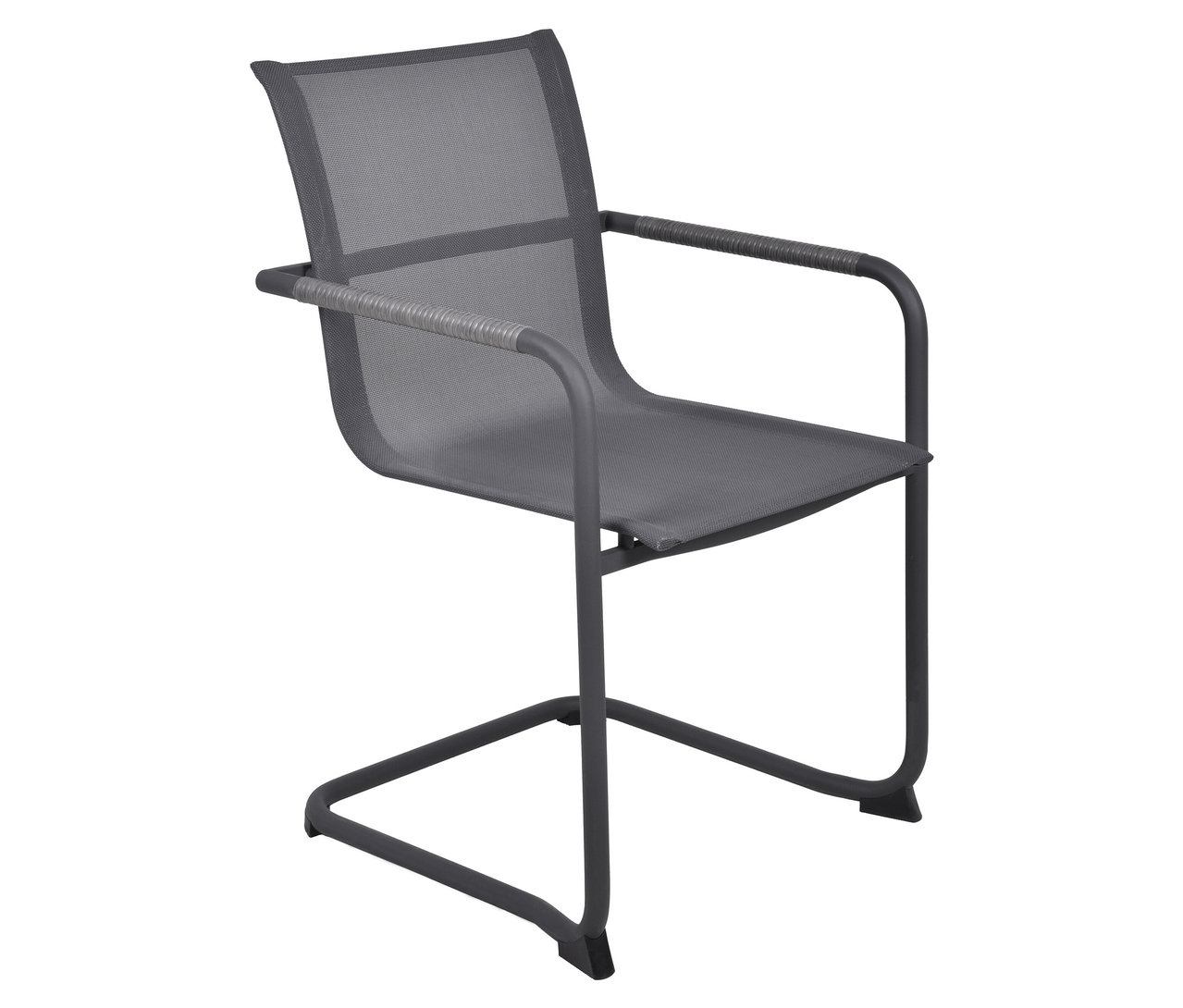 Grauer »Kendra« Freischwinger mit Armlehnen und Netzstoff-Sitzfläche.