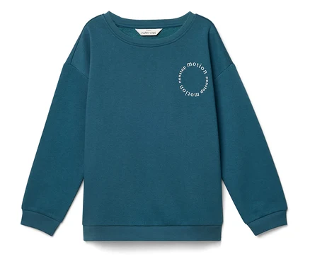 Blaues Sweatshirt mit der Aufschrift "nonstop motion".