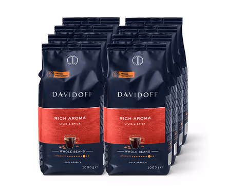 Acht Packungen DAVIDOFF CAFÉ Rich Aroma - 8x 1000 g Ganze Bohne.