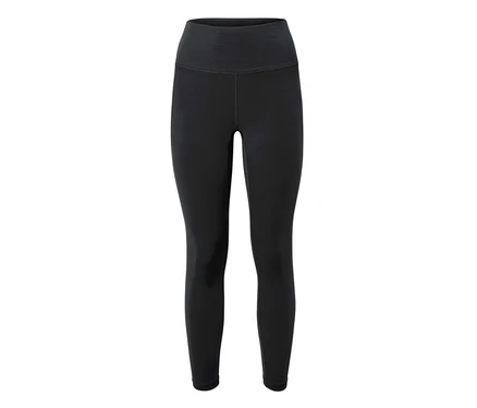 Schwarze Leggings mit hohem Bund und sichtbaren Nähten.