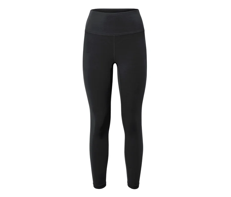 Schwarze Leggings mit hohem Bund und sichtbaren Nähten.