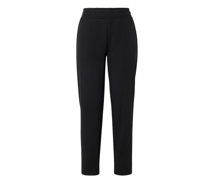 Schwarze Sweathose mit elastischem Bund, flach liegend.