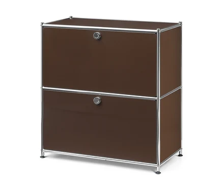 Braunes Metall-Sideboard „CN3“ mit Chromrahmen und zwei Klappenfächern, jeweils mit silbernem Griff.