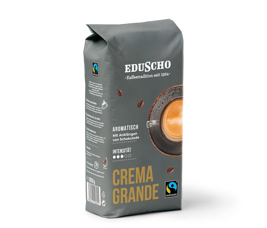 Eine Packung Eduscho Crema Grande Kaffeebohnen.