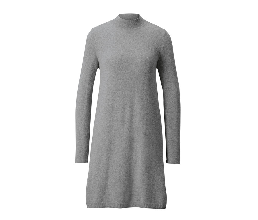 Graues Strickkleid mit Kaschmir und langen Ärmeln.