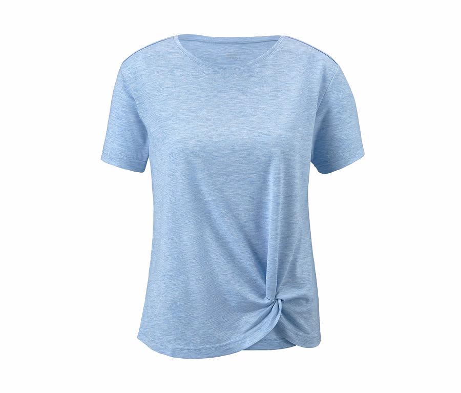 Hellblaues Yogashirt mit Knoten.
