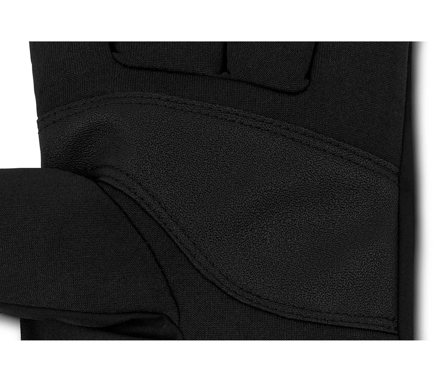 Detailaufnahme eines schwarzen Softshellhandschuhs.