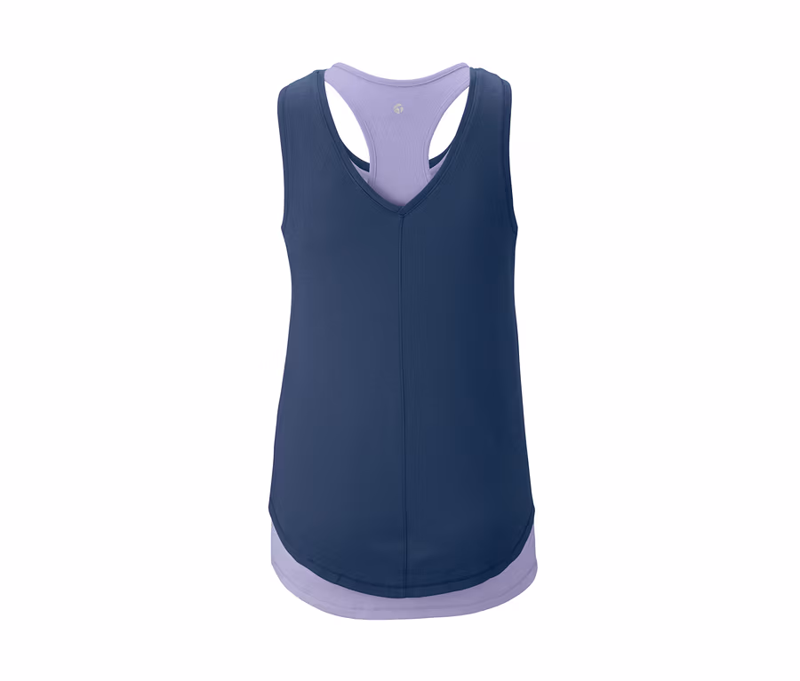 Marineblaues 2-in-1-Sporttop mit violettem Innentop.