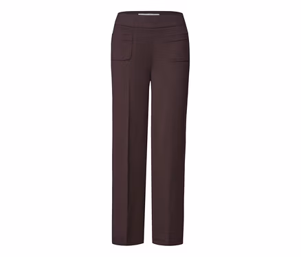 Dunkelbraune Street One Stoffhose mit hohem Bund und zwei aufgesetzten Vordertaschen.