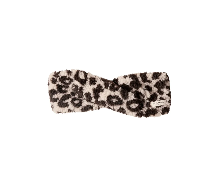 Gedrehtes Street One Stirnband mit flauschigem dunkelbraunem und cremefarbenem Leopardenmuster.