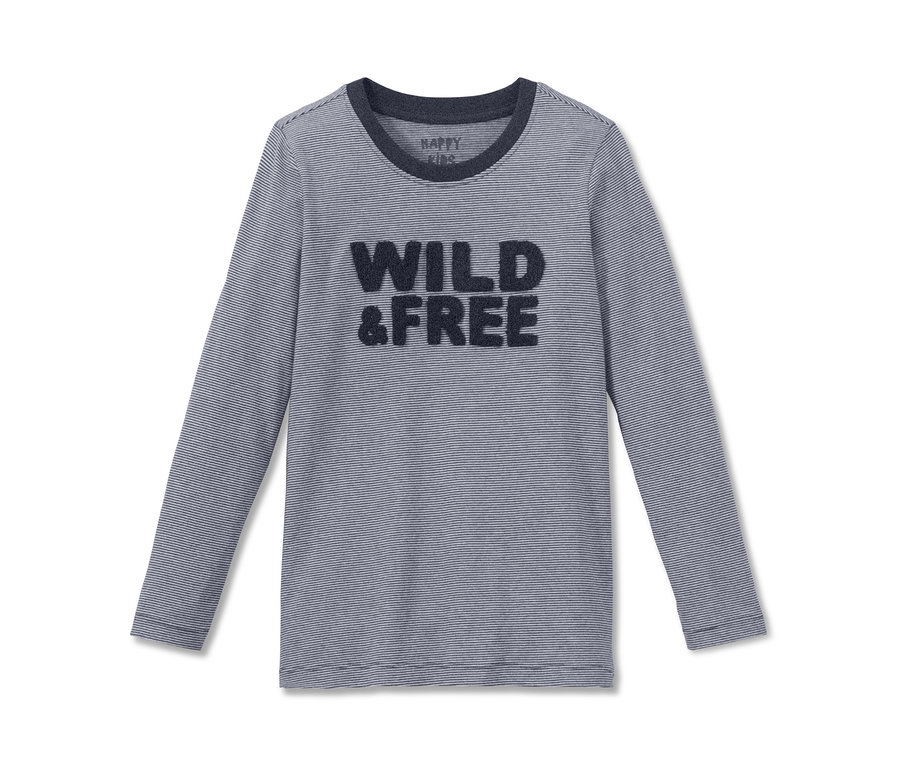 Blau-weiß gestreiftes Langarmshirt mit dem Aufdruck WILD & FREE.