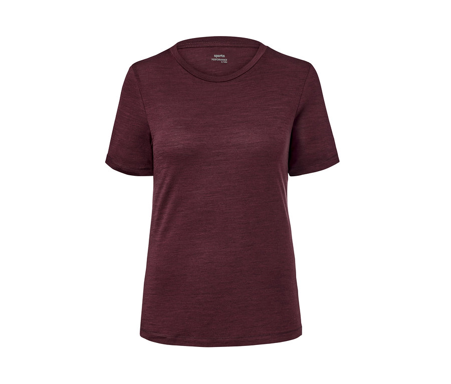 Ein bordeauxrotes Funktionsshirt mit Merinowolle.