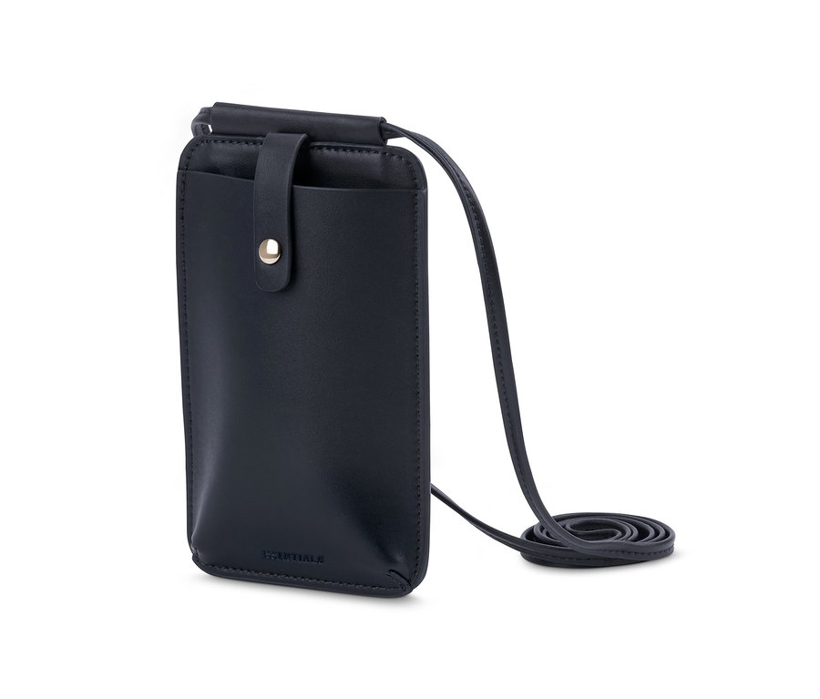 Schwarze Handytasche mit Riemen.
