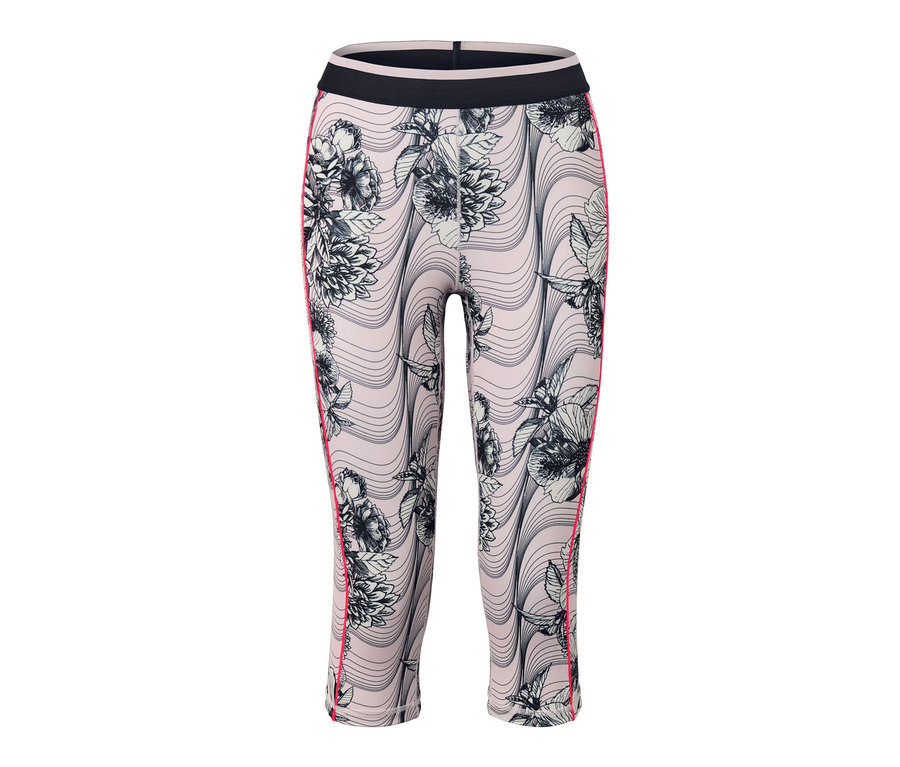 Eine 3/4-Sporttight mit Blumenmuster.
