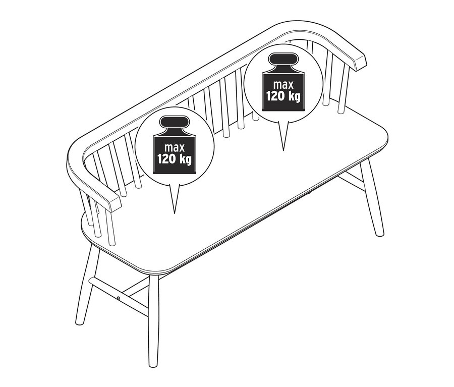 Illustration einer Windsor-Bank mit einem Gewichtslimit von 120 kg.