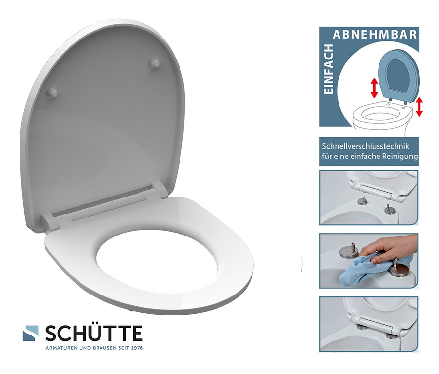 Offener, weißer SCHÜTTE Duroplast-High-Gloss-WC-Sitz »ICEBERG«.