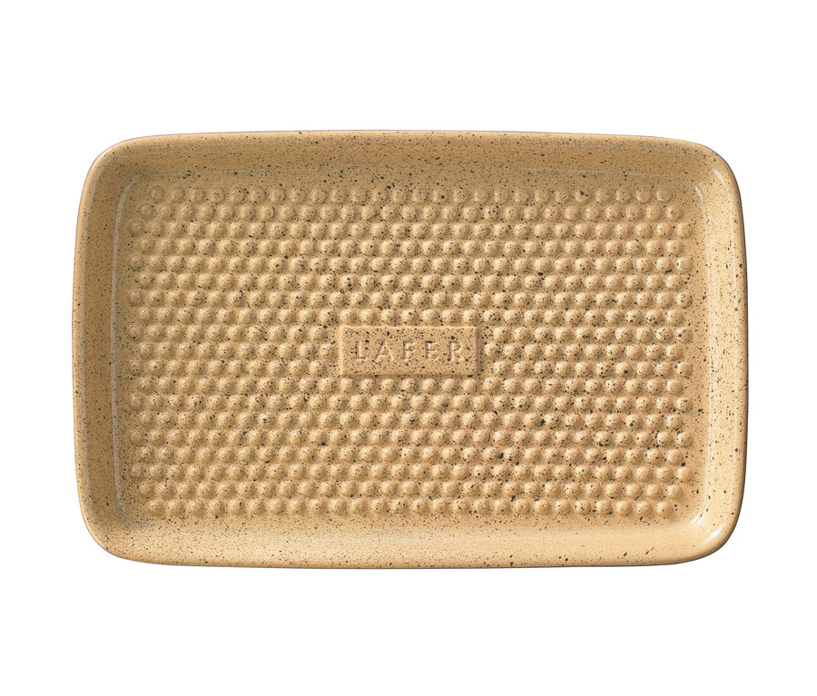 Beige Römertopf »Lafer BBQ Plancha« in rechteckiger Form mit erhabenen Noppen.