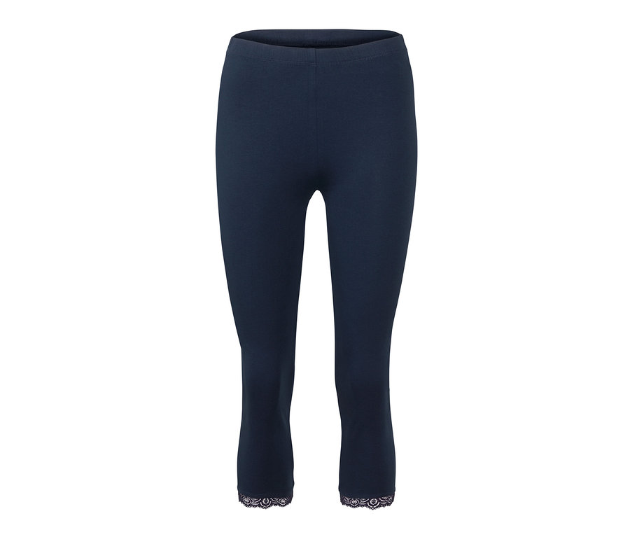 Blaue 3/4-Leggings mit Spitzenborte.