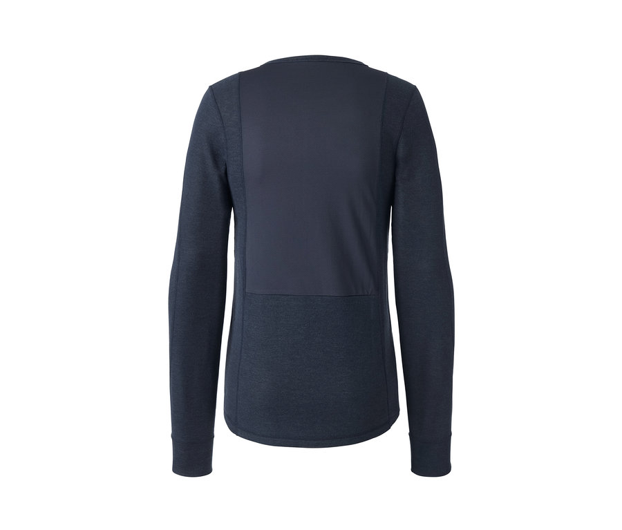 Thermo-Funktionswäsche, blau meliert, Detailansicht der Rückseite.