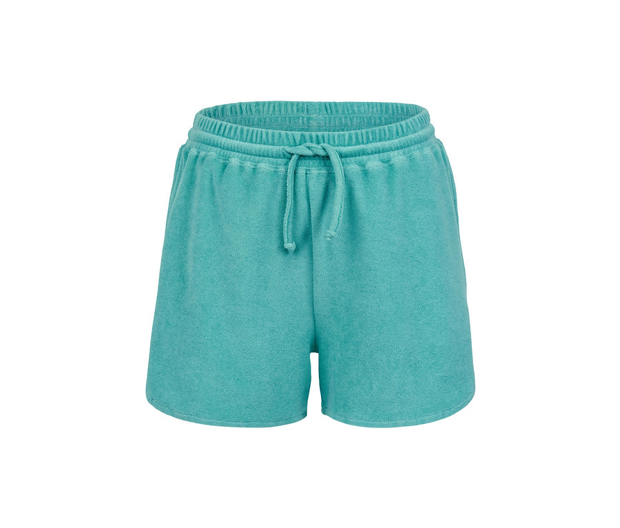 Türkise Frottier-Shorts mit Kordelzug in der Taille.