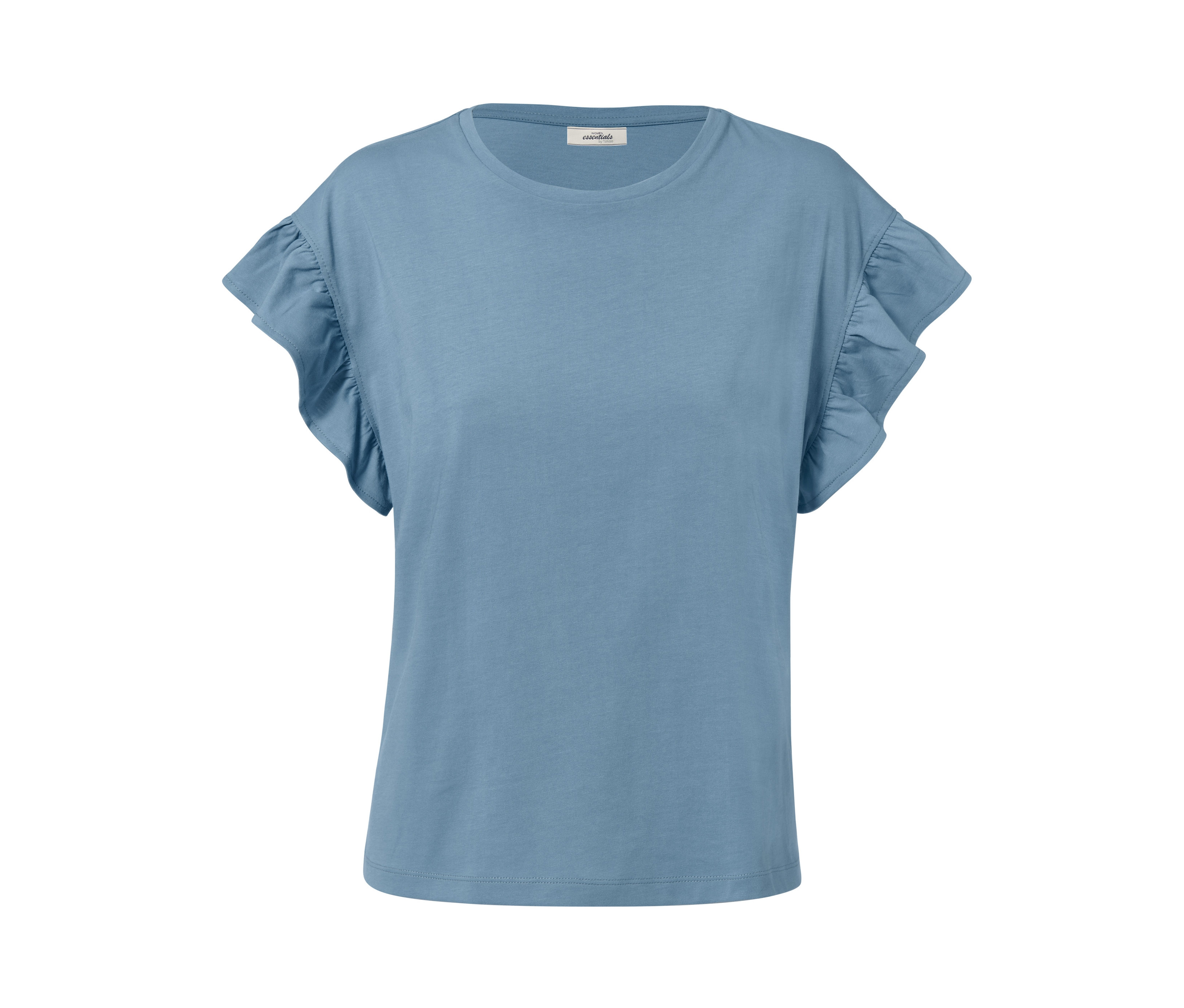 Shirt Damen günstig Kaufen-Tchibo - Shirt mit Volant - Damen - Gr. L - blau. Tchibo - Shirt mit Volant - Damen - Gr. L - blau <![CDATA[Shirt mit Volant, rauchblau Farbe: Rauchblau Material: 100% Baumwolle (aus ökologischem Anbau) Maße: Gesamtlänge ca. 61,5 cm (Gr. M 40/42) Passform