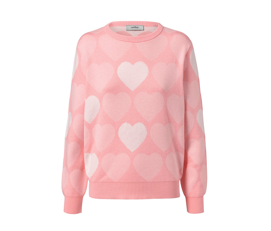 Rosa Pullover mit Herzmuster.