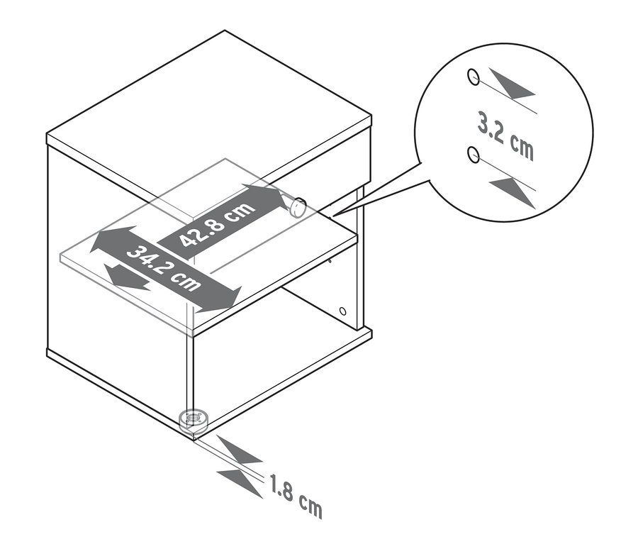Abmessungen des Nachttischs »Bekeson«.