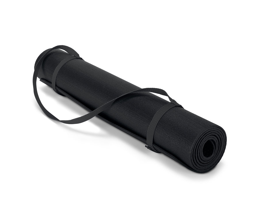 Eine zusammengerollte Yoga- und Fitnessmatte.