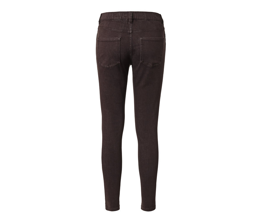 Treggings, dunkelbraun, von hinten auf weißem Hintergrund.
