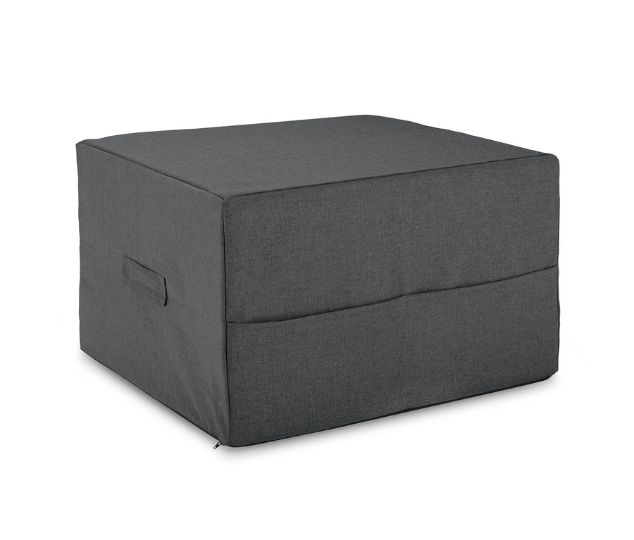 Zusammengeklappte Doppel-Gästematratze in Grau.