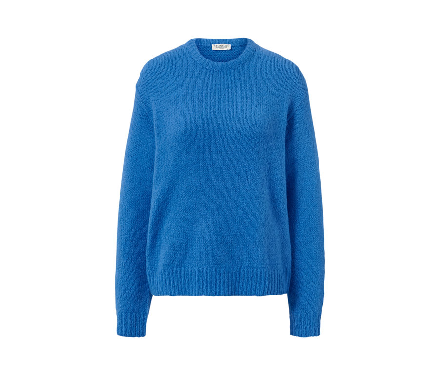 Kobaltblauer Grobstrickpullover mit Wolle.