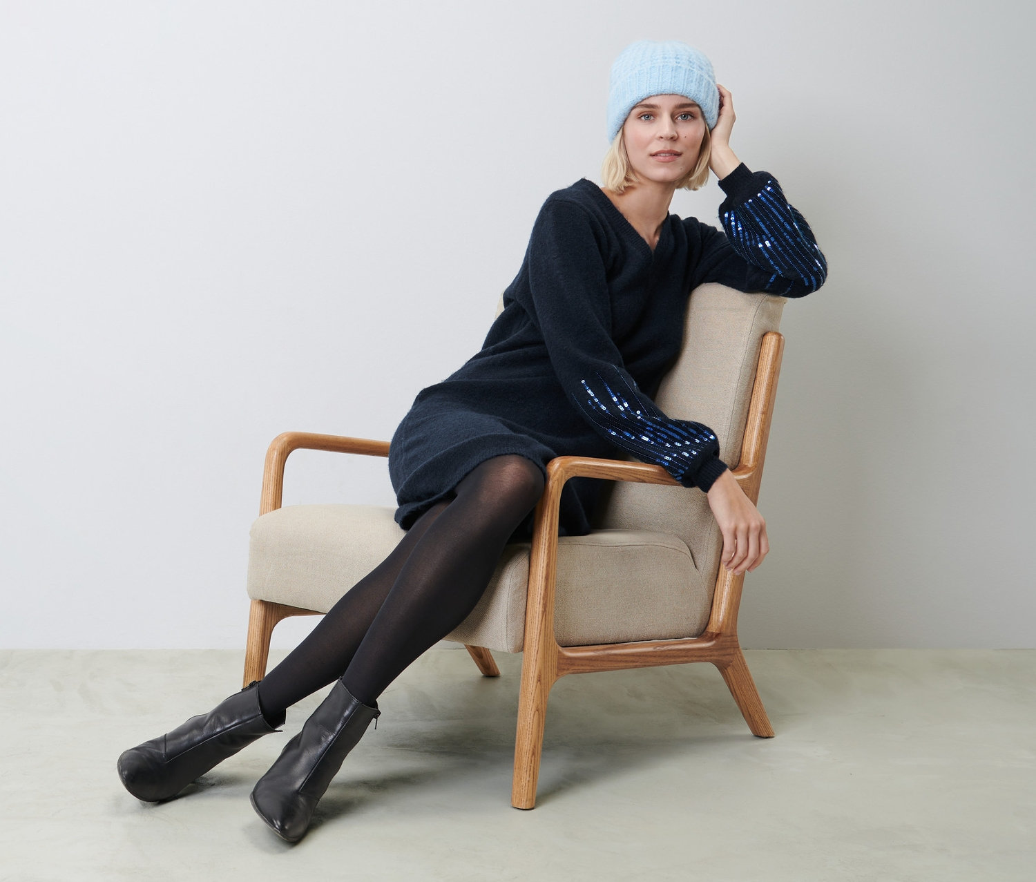 Thumbnail - Tchibo - Strickkleid mit Pailletten - Damen - Gr. XS - dunkelblau