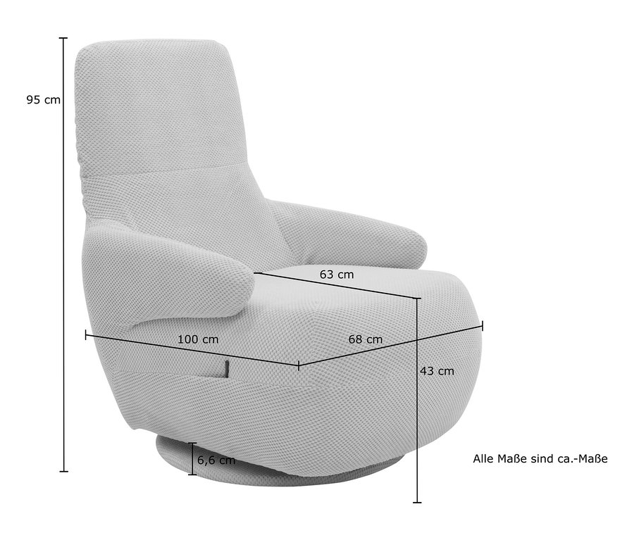 Abmessungen des grauen Sessels Domo Collection Stockholm sind 95 x 100 x 68 cm.