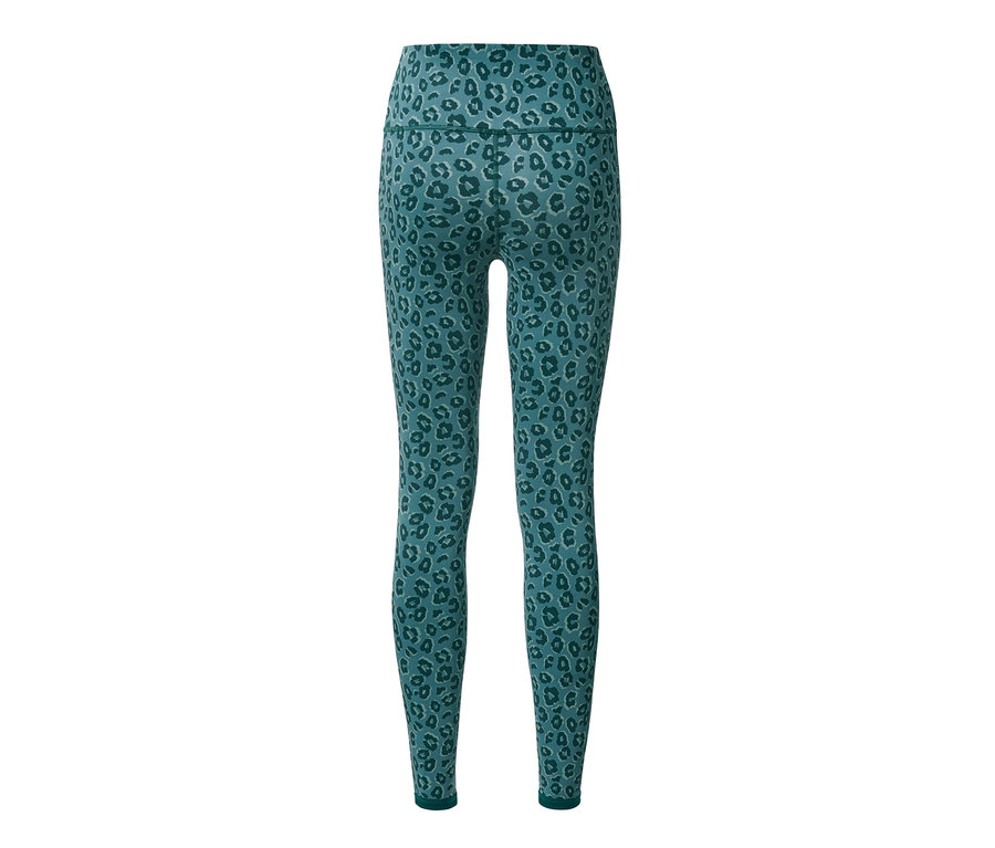 Ein Paar Sport-Tights mit Animal-Print in Smaragdgrün und Salbeigrün.