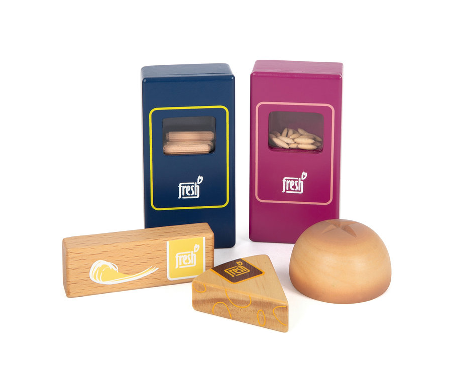 small foot Lebensmittel-Set vegetarisch »fresh« mit verschiedenen Holzlebensmitteln wie Käse, Brot und zwei Behältern.