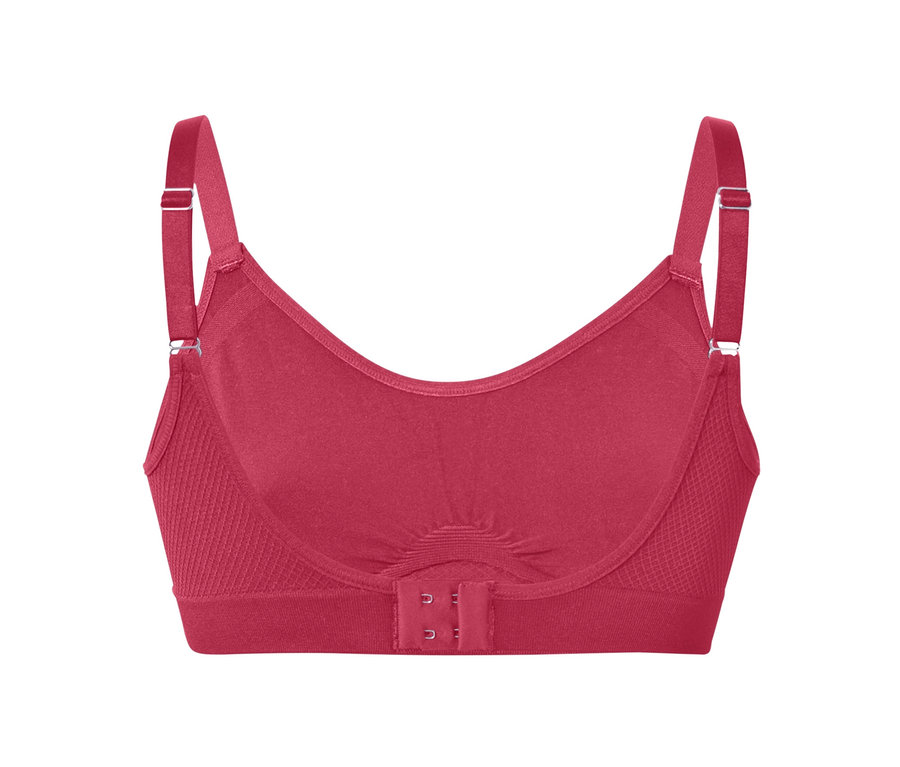 Detailaufnahme von einem Seamless-Sport-BH in Beere.