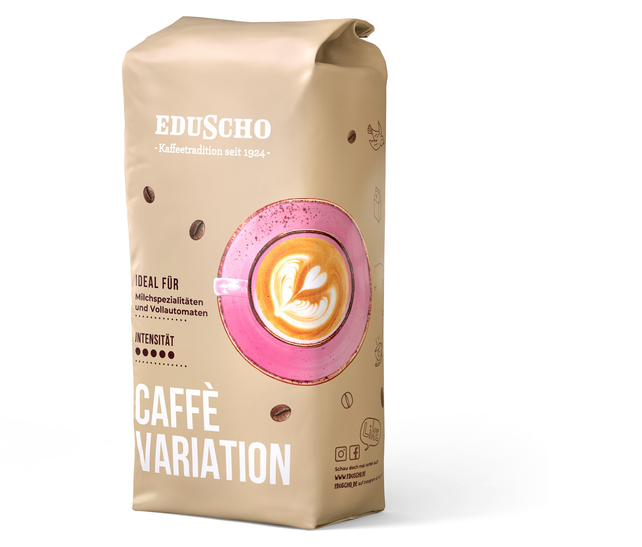 Eine Packung Eduscho Caffè Variation. Auf der Packung ist eine Tasse Kaffee abgebildet.