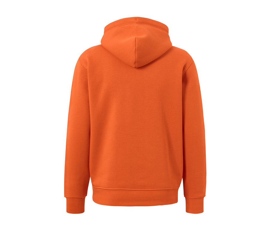 Rückansicht eines orangefarbenen Hoodies.