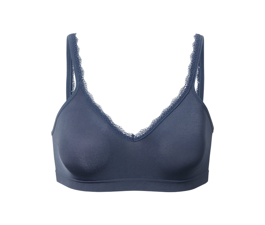Blauer Seamless-Soft BH mit Spitzenbesatz.
