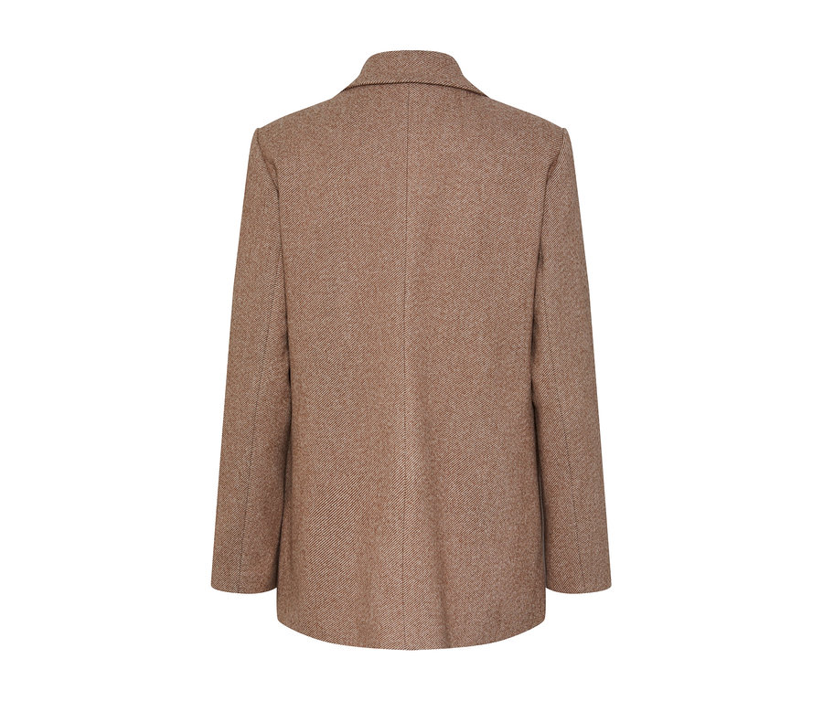 Detail der Rückseite eines braunen Blazers.