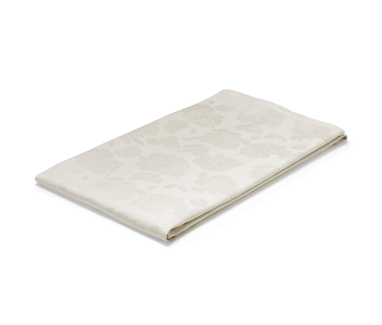Eine gefaltete Jacquard-Tischdecke mit Blumenmuster.