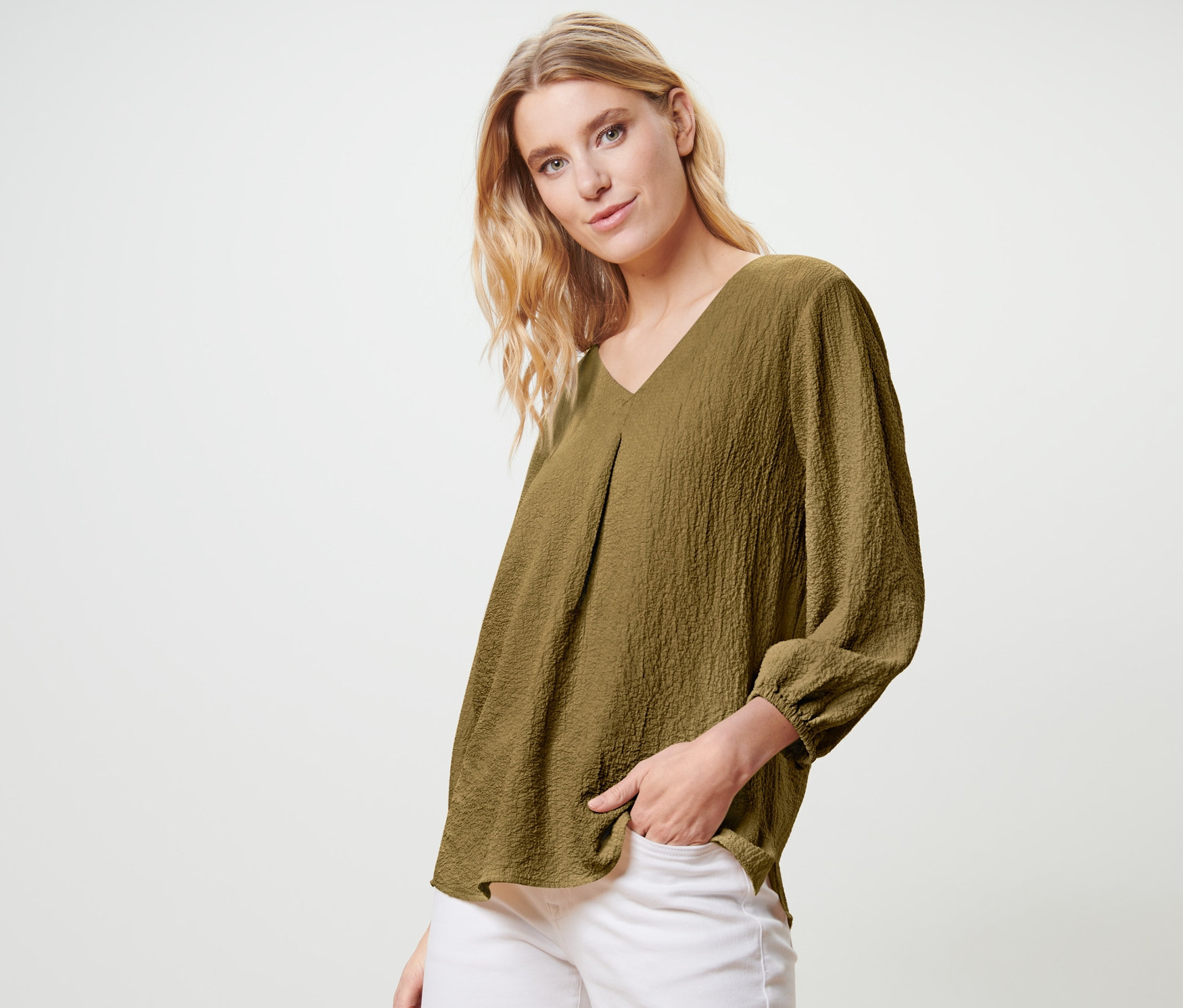 Thumbnail - Tchibo - Tunika-Bluse - Damen - Gr. 36 - olivgrün