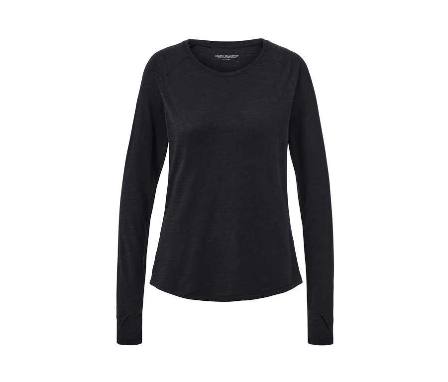 Schwarzes Langarm-Sportshirt.