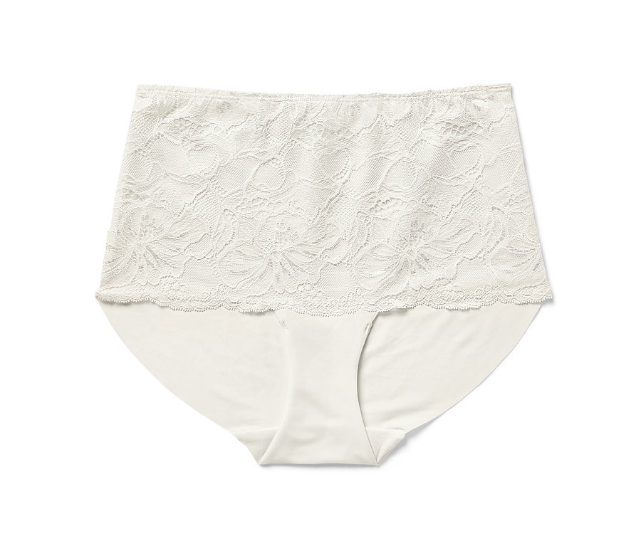Ein Paar creme Highwaist-Pantys.