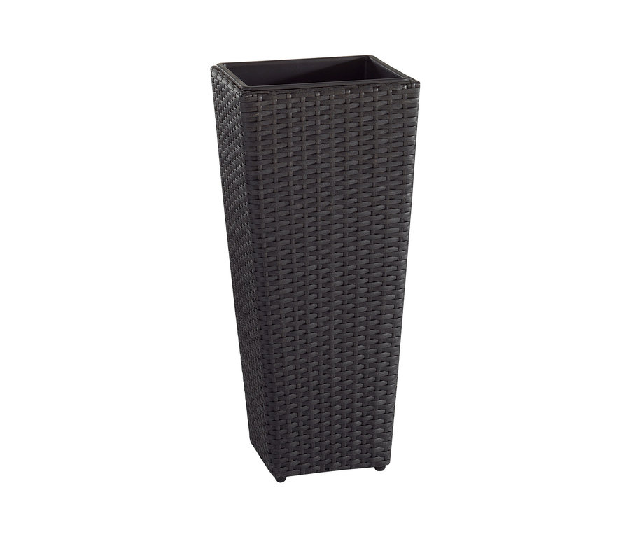 Anthrazitfarbene Pflanzsäule aus Polyrattan, ca. 60 cm hoch.