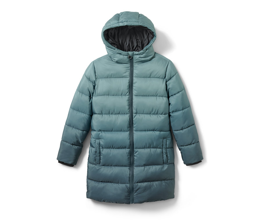 Blauer Kinder-Thermomantel mit Kapuze.