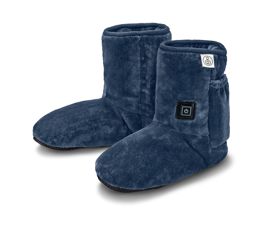 Zwei blaue beheizbare Schuhe.
