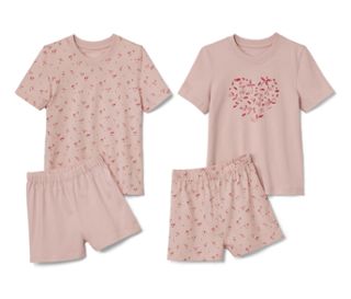 1x Oberteil altrosa mit Blümchen-Print, Hose altrosa mit Blümchen-Alloverprint, 1x Oberteil altrosa mit Blümchen-Alloverprint, Hose altrosa